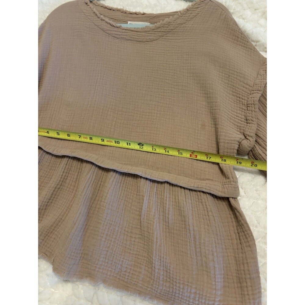 New In Womens L Cotton Gauze Top Blush Pink Boho Tiered Raw Hem Oversized - Picture 6 of 8